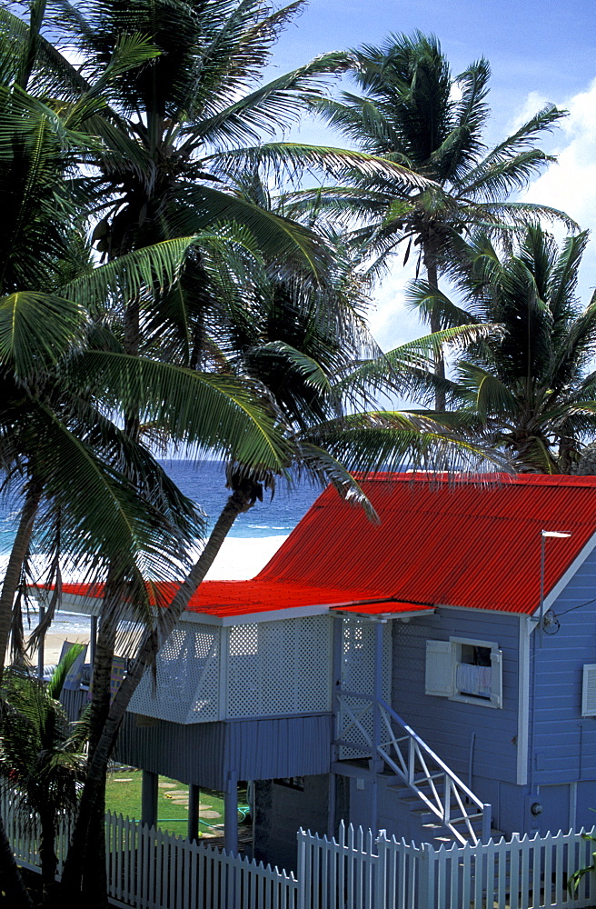 Caribbean, West Indies, Barbados, East Coast, Barclays Park, Colonial Style Wooden House At Seaside