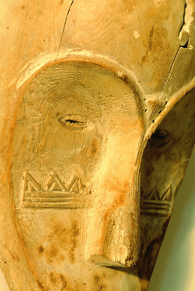 Africa, Gabon, Close-Up On A Fang Antique Wooden Mask For Secret Ceremonies