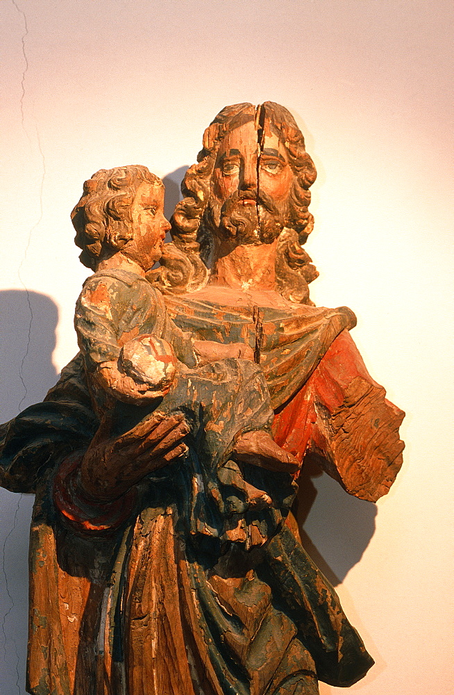 France, Bourgogne, Saulieu, Municipal Museum, Wood Statue Of St Joseph Bearing Jesus Child