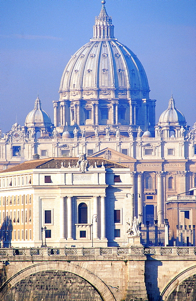 Italy, Roma, Vatican, Dome Of Basilica St Peter, San'angelo Bridge At Fore