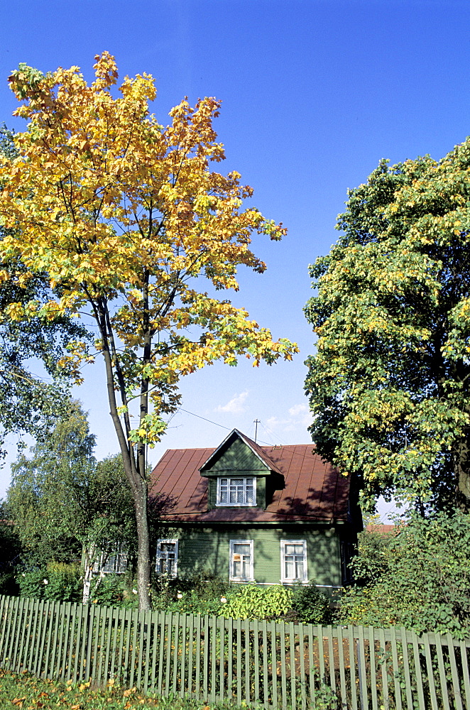 Russia, St-Petersburg, Pavlovsk, Dacha In The Fall (Small Country House For Holidays)