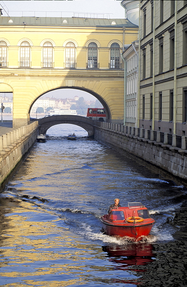 Russia, St-Petersburg, Private Small Motor Boat On The Fontanka Canal