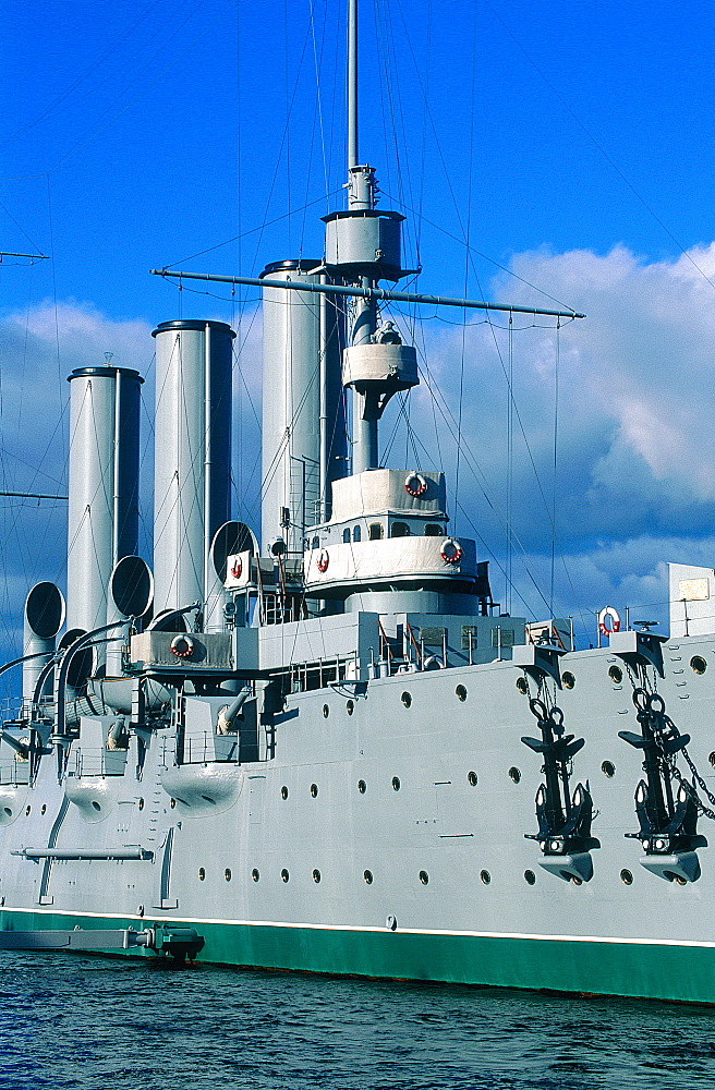 Russia, St-Petersburg, The Warship Aurora At The Maritime Academy Quay , Now A Maritime Museum