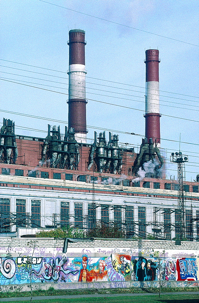 Russia, St-Petersburg, Electrical Power Plant At The Outskirt Of The City, Tagged Wall