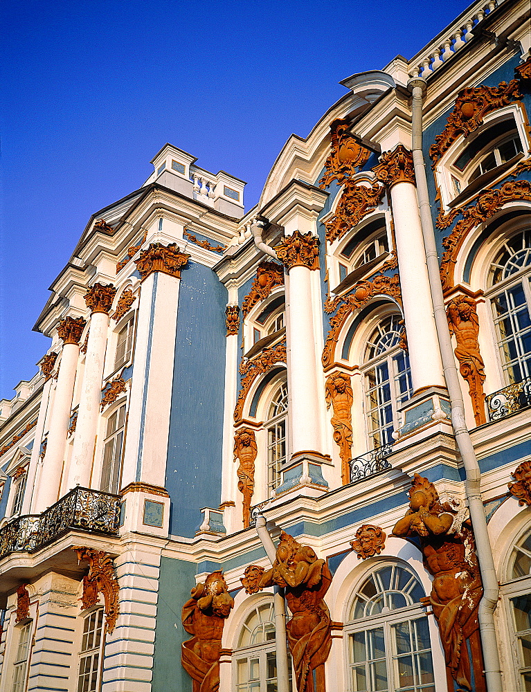 Russia, St-Petersburg, Tsarskoie Selo (Pushkin), Catherine Ii Palace, The Facade On The Back Yard