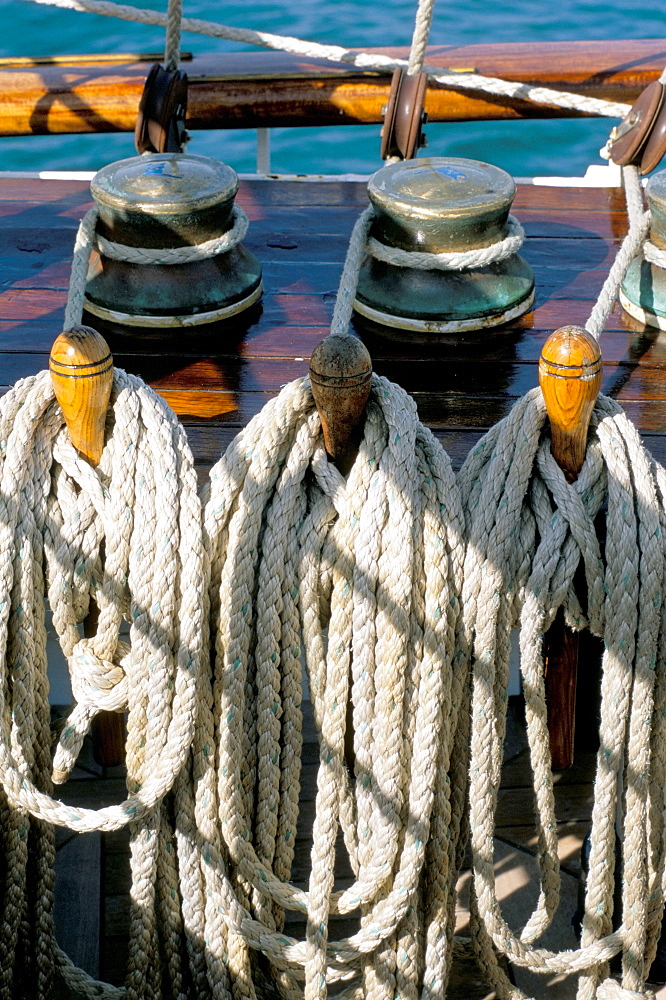 Rope on deck of cruise ship, Southeast Asia, Asia