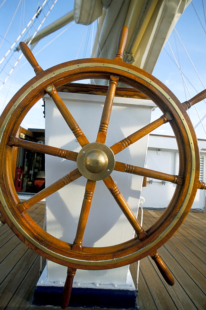 Ship's wheel on cruise ship, Southeast Asia, Asia