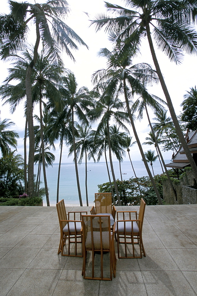 Table and chairs on terrace, Phuket, Thailand, Southeast Asia, Asia