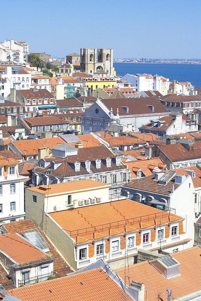 Aerial view of Lisbon old centre, Lisbon, Portugal, Europe