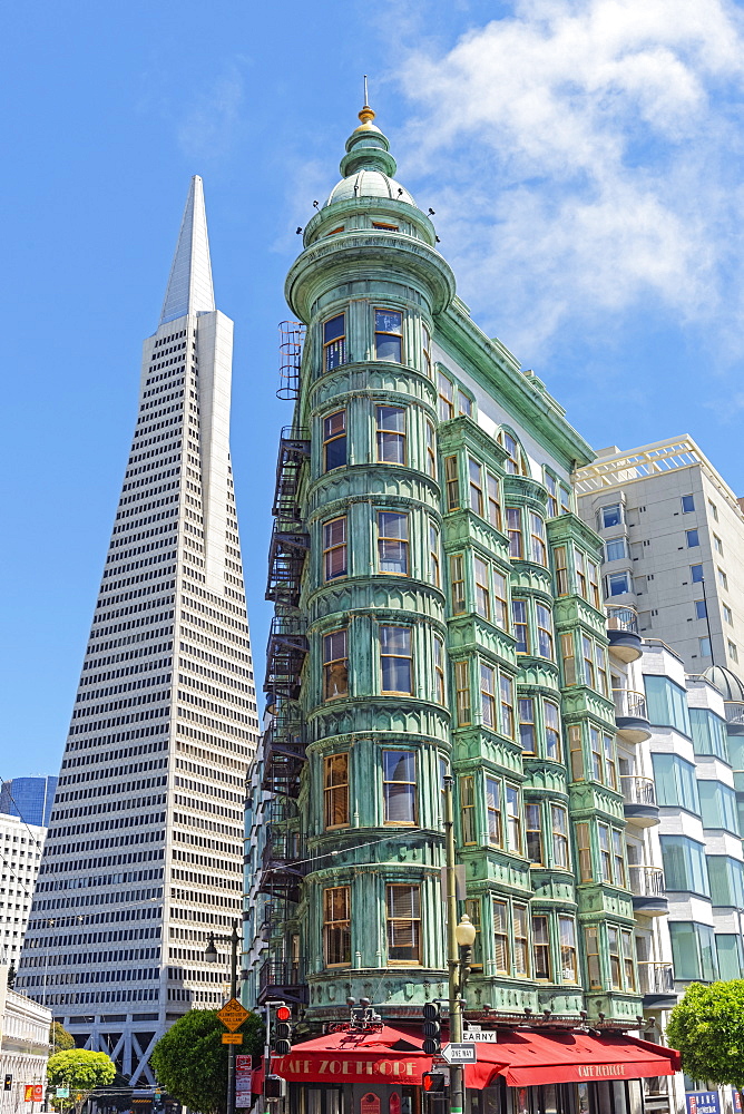 Transamerica pyramid and Columbus Tower, San Francisco, California, United States of America, North America