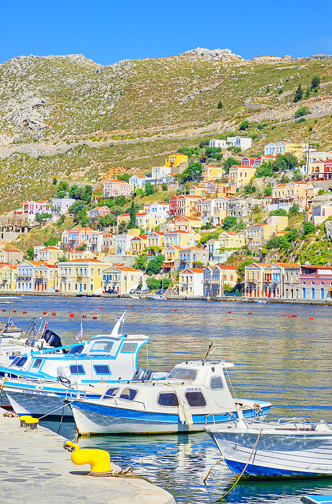 View of Gialos Harbour, Gialos, Symi Island, Dodecanese Islands, Greece