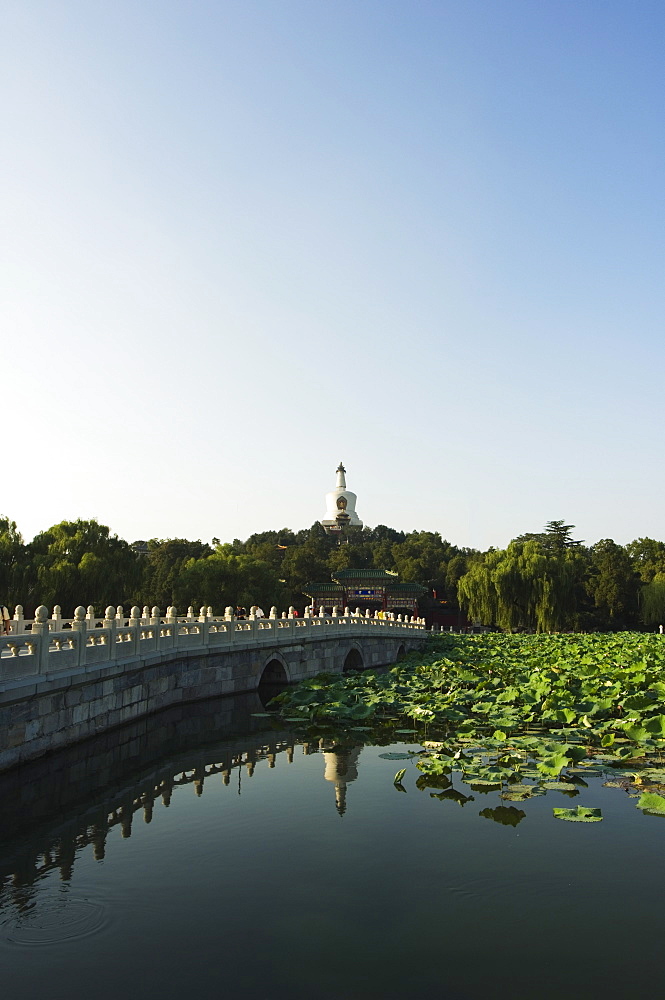 Baitai White Dagoba on Jade Islet, originally built in 1651 for a visit by the Dalai Lama, Beihai Park, Beijing, China, Asia