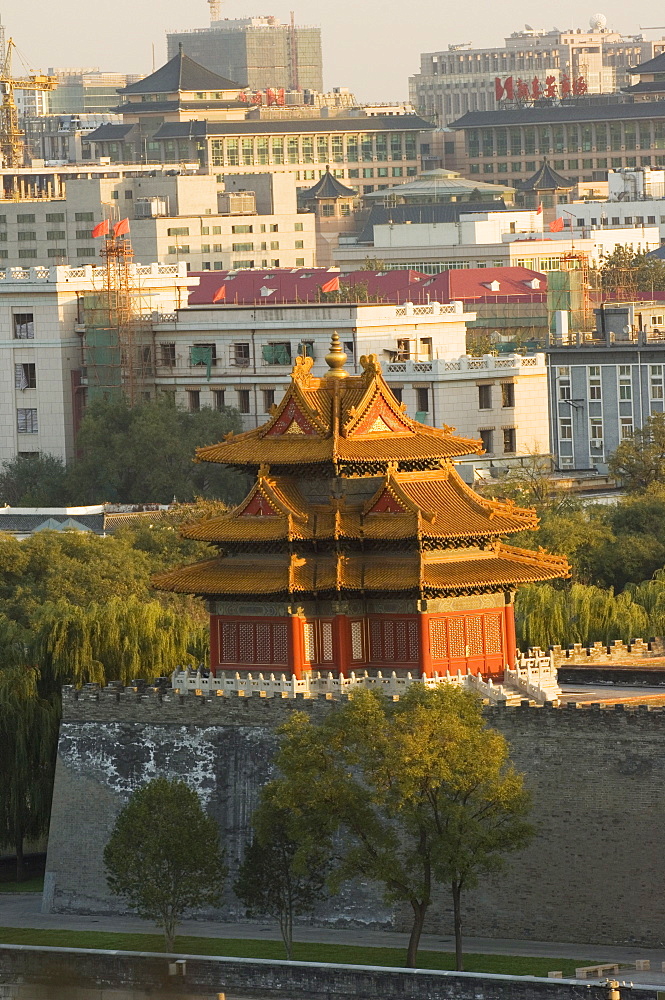 A watch tower on the wall of the Forbidden City Palace Museum, Beijing, China, Asia