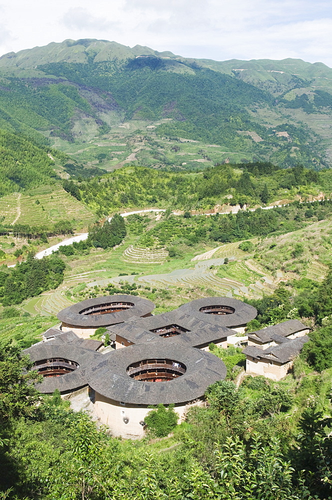 Hakka Tulou round earth buildings, UNESCO World Heritage Site, Fujian Province, China, Asia