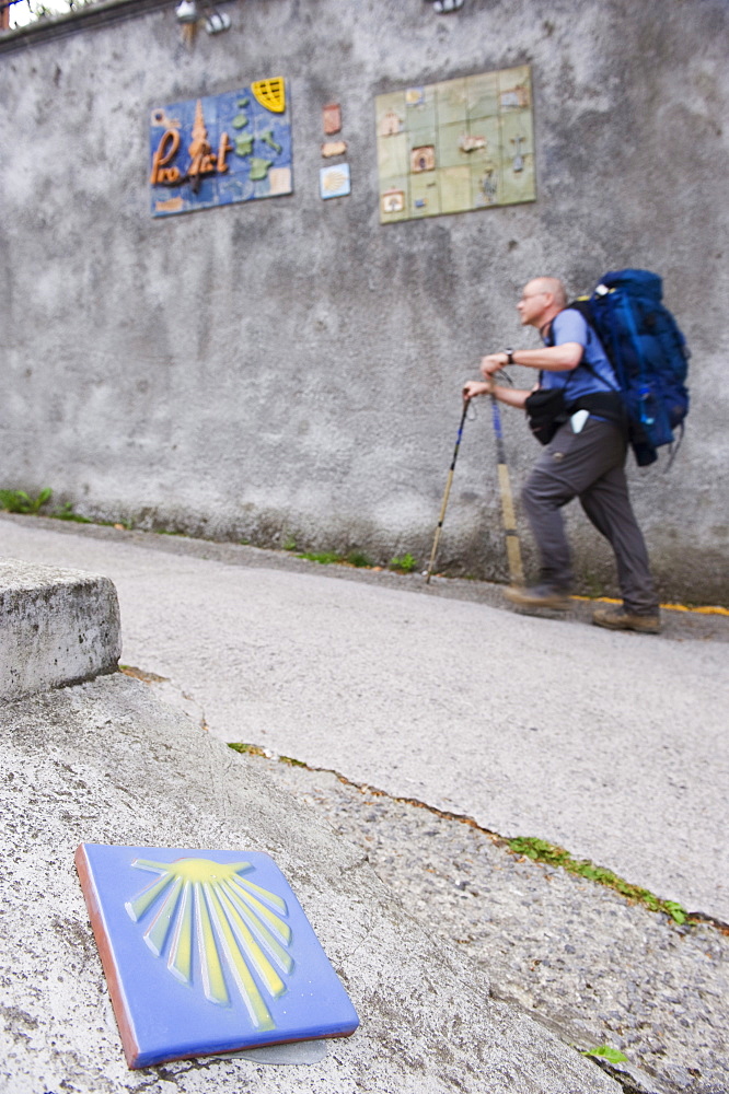 Hiker pilgrim on the Camino de Santiago, Asturias, Spain, Europe