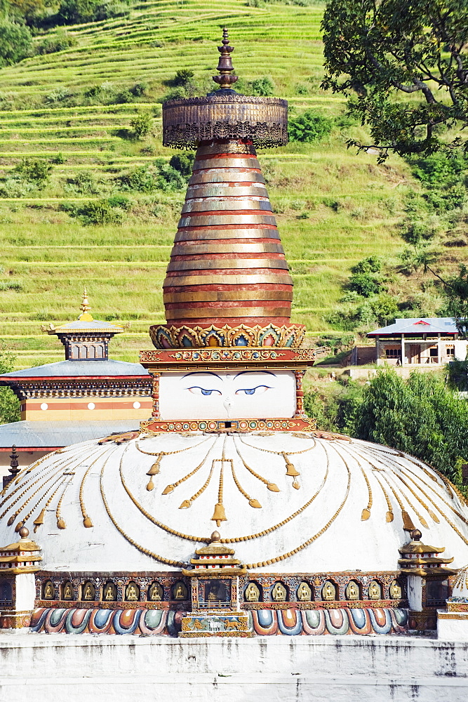 Stupa with Buddha eyes, Punakha, Bhutan, Asia