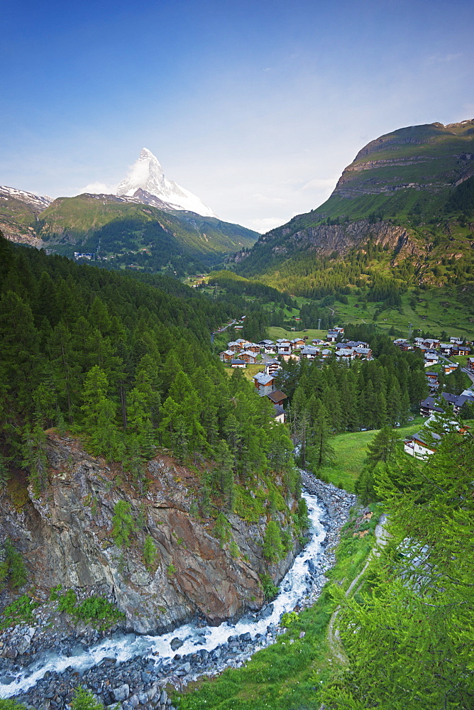 The Matterhorn, 4478m, and Zermatt, Valais, Swiss Alps, Switzerland, Europe