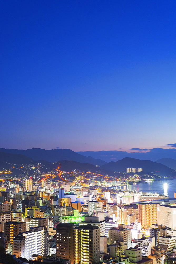 Nagasaki Bay at night, Nagasaki, Kyushu, Japan, Asia