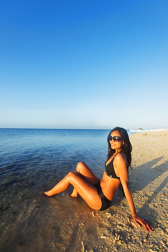 Girl on Bounty Beach, Malapascua Island, Cebu, The Visayas, Philippines, Southeast Asia, Asia