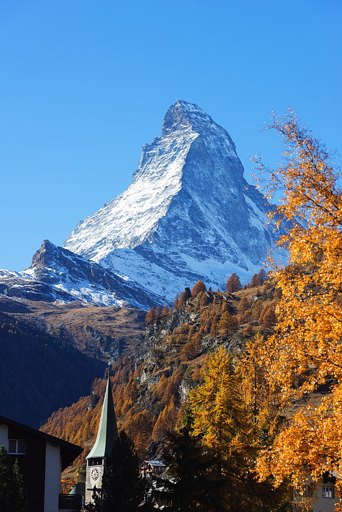 The Matterhorn, 4478m, in autumn, Zermatt, Valais, Swiss Alps, Switzerland, Europe