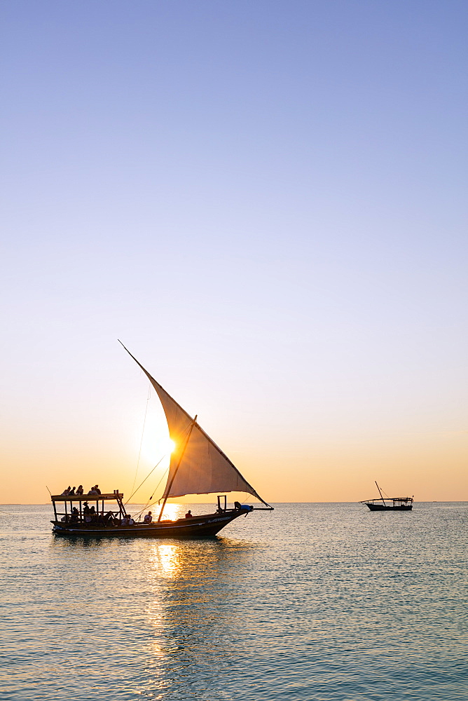 Tourists on a sunset cruise on the Indian Ocean, Nungwi, Island of Zanzibar, Tanzania, East Africa, Africa