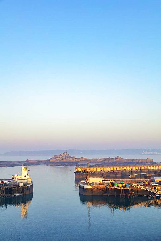 Port of St. Helier and Elizabeth Castle, Jersey, Channel Islands, United Kingdom, Europe