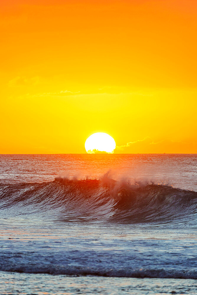 Waves on the North Shore at sunset, Oahu Island, Hawaii, United States of America, North America