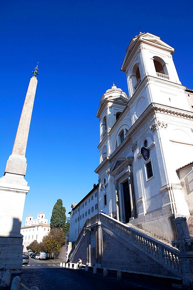 The Church of Trinite dei Monti at the top of the Spanish Steps, Rome, Lazio, Italy, Europe