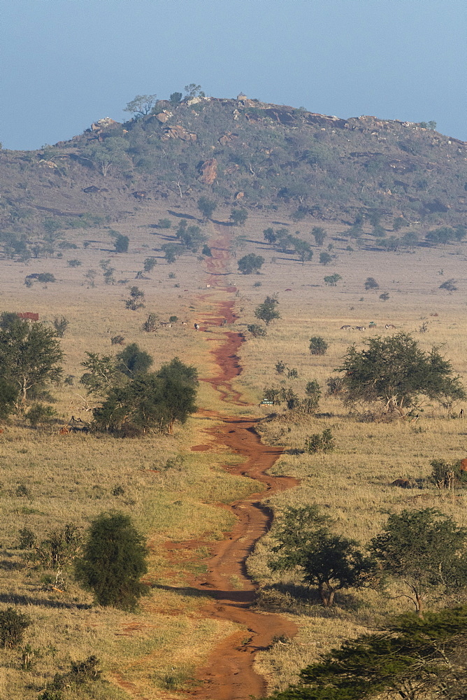 A view of the Lion Rock in Lualenyi Game Reserve, Tsavo, Kenya, East Africa, Africa