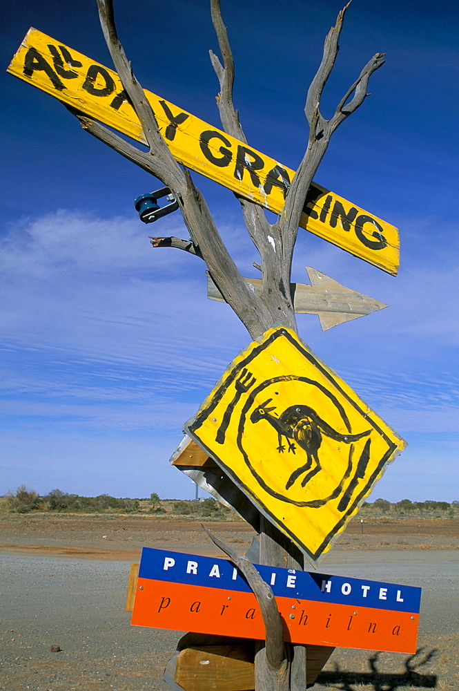 Restaurant sign for feral food, Outback, South Australia, Australia, Pacific