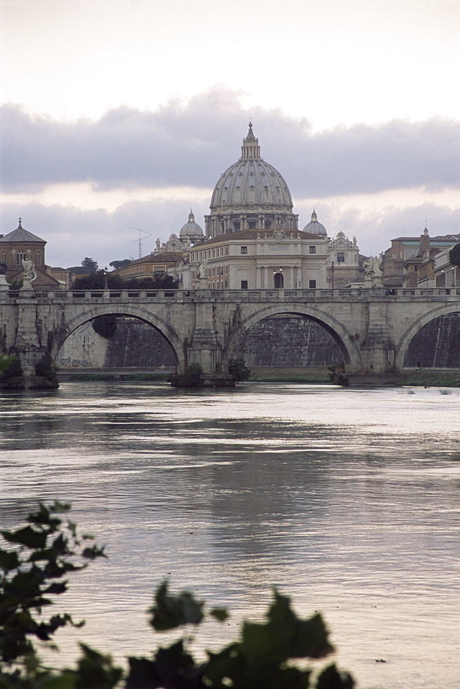 St. Peter's Basilica from across the Tiber River, Rome, Lazio, Italy, Europe