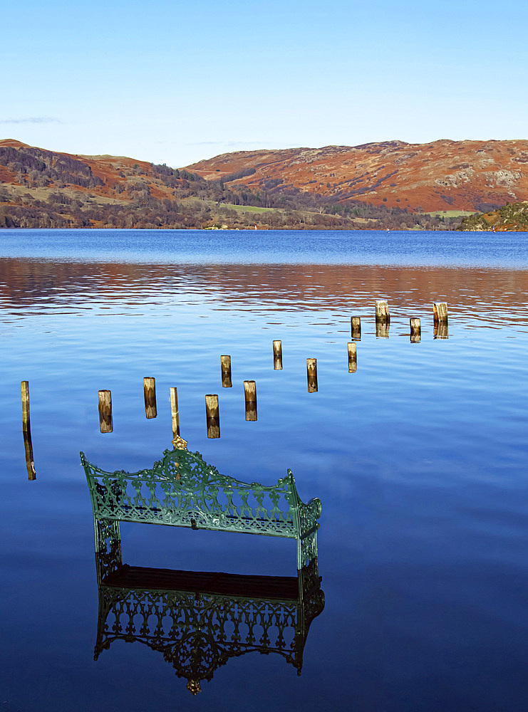 High water, Ullswater shore, Glenridding, Ullswater, Lake District National Park, UNESCO World Heritage Site, Cumbria, England, United Kingdom, Europe