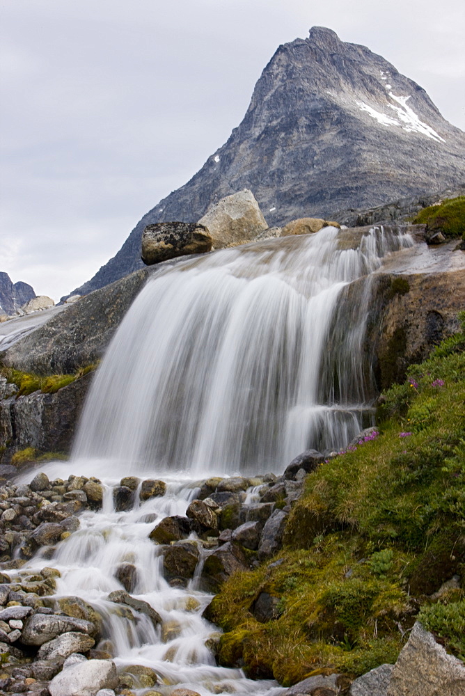 Waterfall, Prince Christian Sund, Greenland, Arctic, Polar Regions