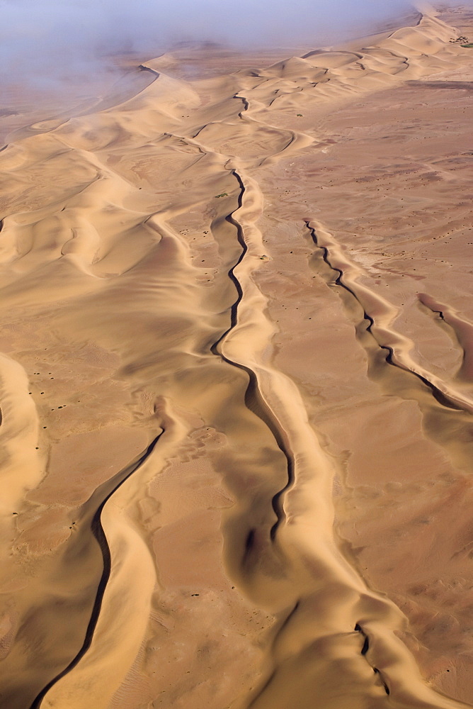 Aerial of sand dunes, Skeleton Coast Park, Namibia, Africa