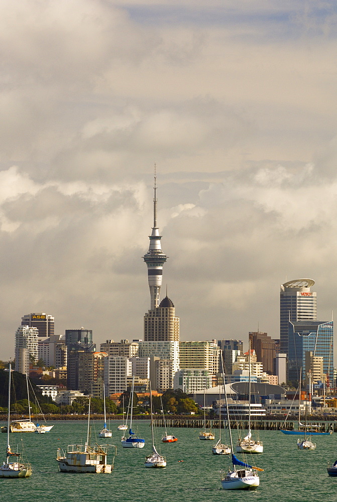 Okahu Bay boat harbour and skyline, Auckland, North Island, New Zealand, Pacific