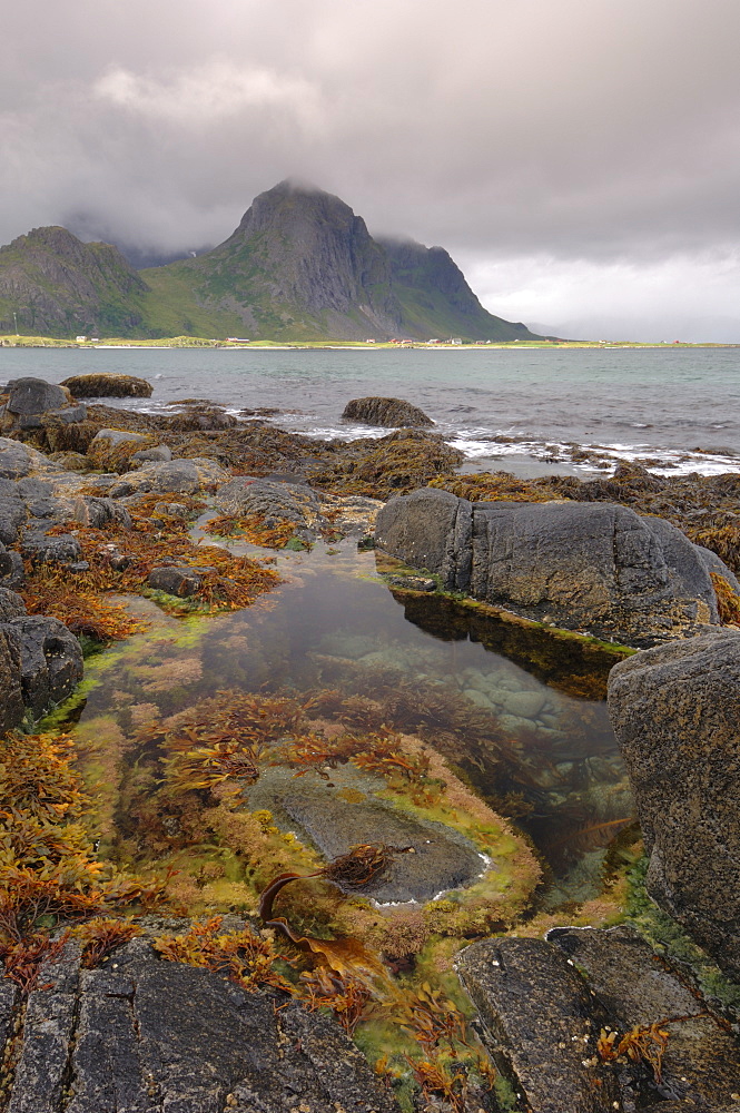 View looking towards Flakstad, Flakstadoya, Lofoten Islands, Norway, Scandinavia, Europe