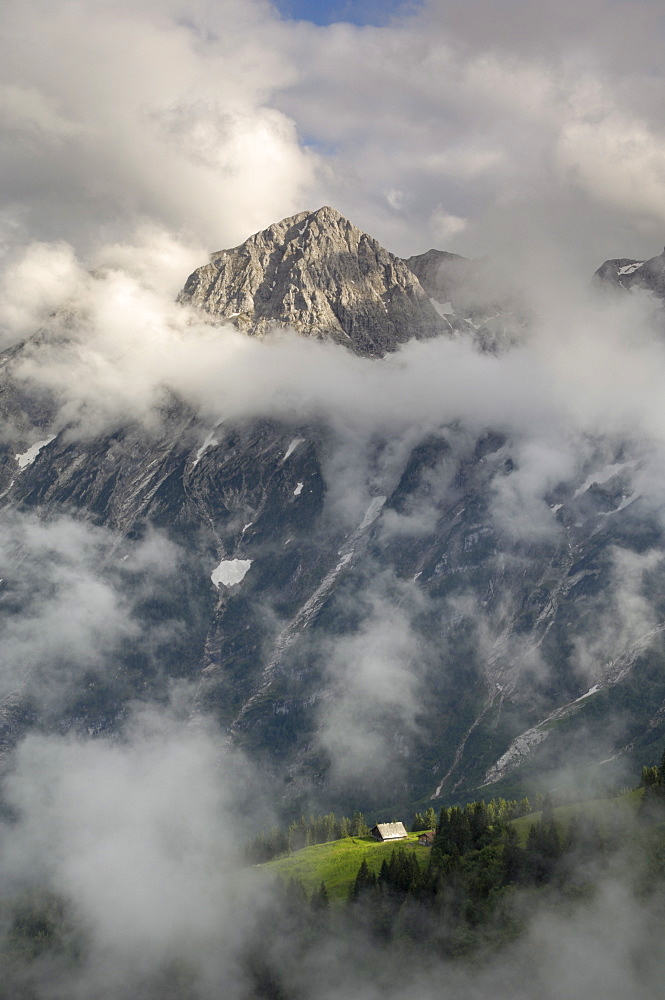 Hoher Goll mountain range seen from the Rossfeld Panoramastrasse (Rossfeldhoehenringstrasse or Panoramic Highway), Berchtesgaden, Bavaria, Germany, Europe