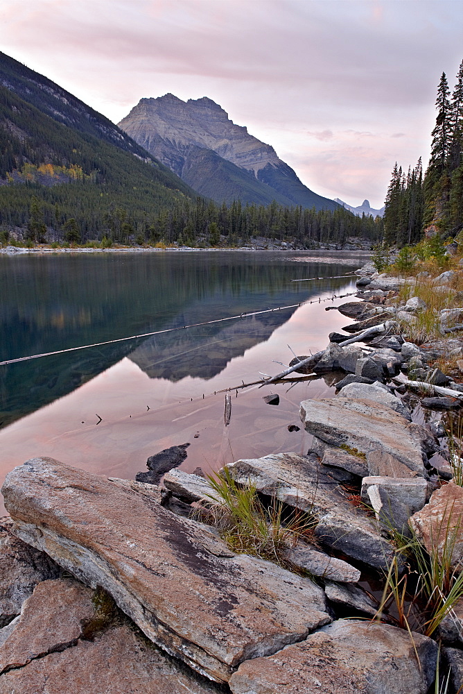 Mount Kerkeslin reflected in Horseshoe Lake at dawn, Jasper National Park, UNESCO World Heritage Site, Alberta, Rocky Mountains, Canada, North America