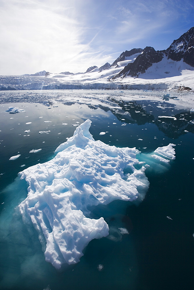 Iceberg in Fugle Fjord, Spitsbergen Island, Arctic, Norway, Scandinavia, Europe