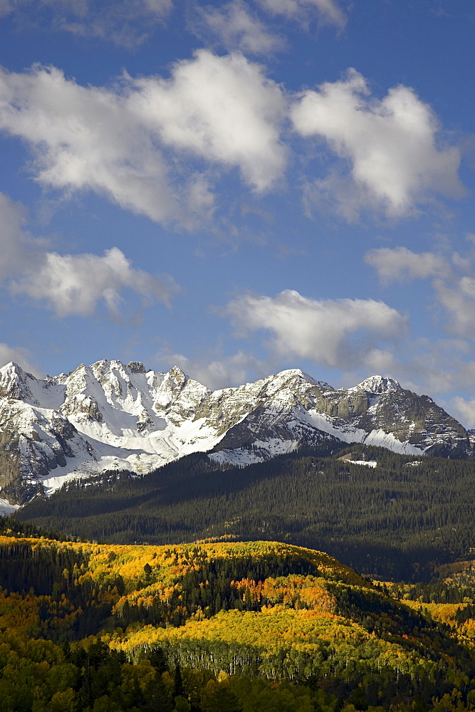 Sneffels Range with fall colors, near Ouray, Colorado, United States of America, North America