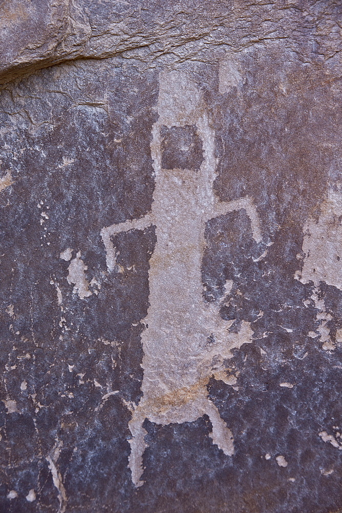 Humanoid petroglyph on the Kohta Circus petroglyph panel, Gold Butte, Nevada, United States of America, North America