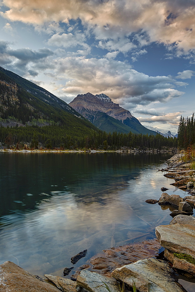 Mount Kerkeslin reflected in Horseshoe Lake, Jasper National Park, UNESCO World Heritage Site, Alberta, Rocky Mountains, Canada, North America