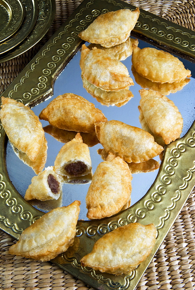 Sambousek, fried Egyptian starters filled with meat, Middle Eastern food, Egypt, North Africa, Africa