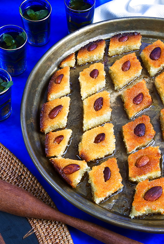 Basbousa, Egyptian semolina cake, Middle Eastern food, Egypt, North Africa, Africa