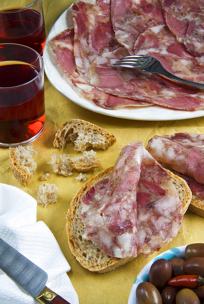 Soppressata (Soprassata) (Capofreddo), Italian dry-cured salami, Italian food, Italy, Europe