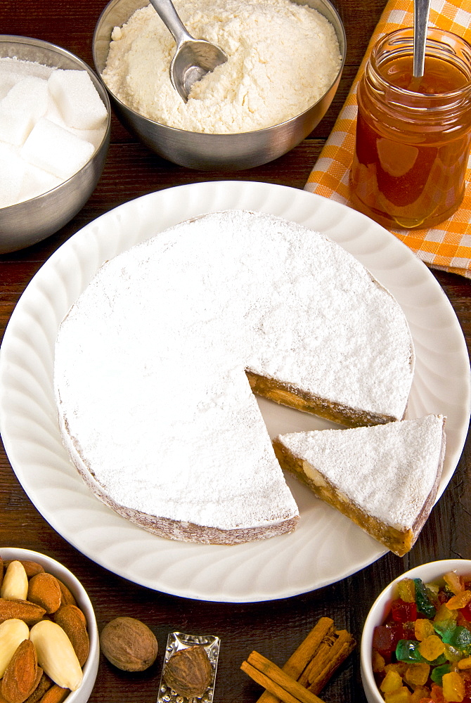 Panforte of Siena, a traditional fruit and nut cake for Christmas, Tuscany, Italy, Europe