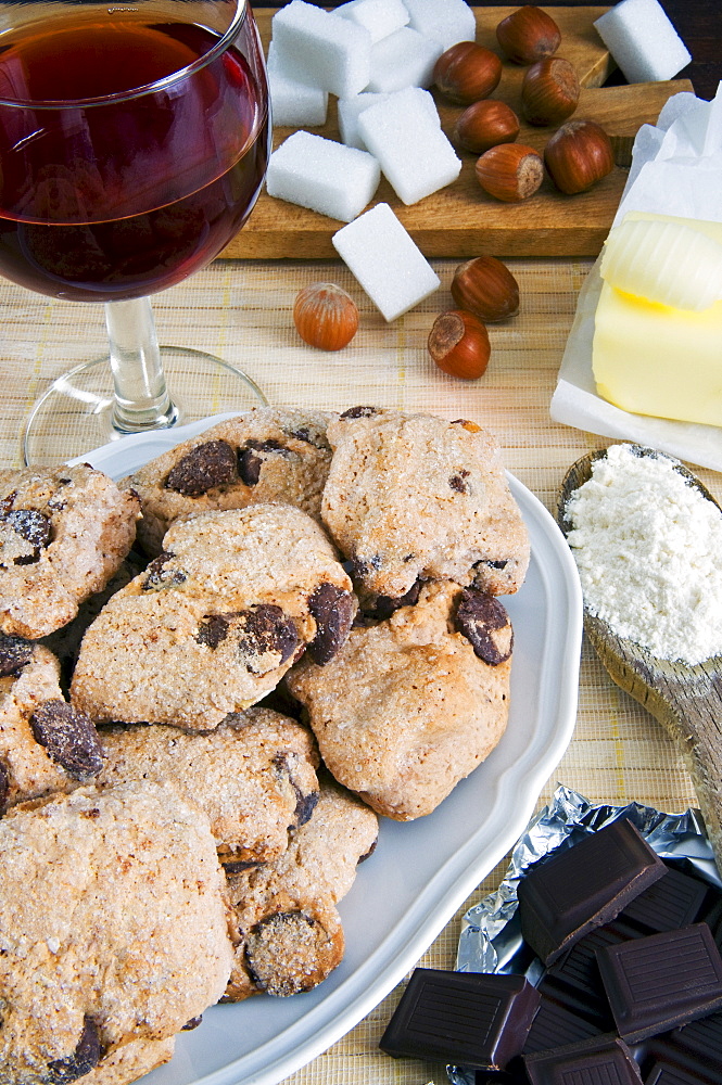 Tozzetti cookies with chocolate, Italian gastronomy, Italy, Europe