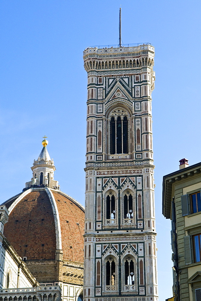 Campanile di Giotto and cathedral of Santa Maria del Fiore (Duomo), UNESCO World Heritage Site, Florence, Tuscany, Italy, Europe