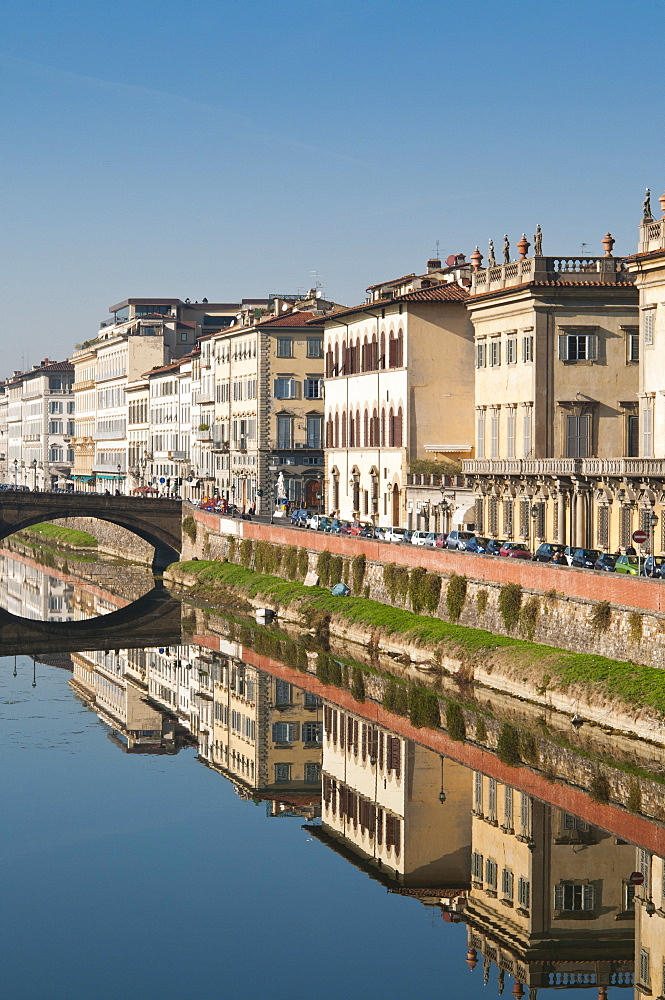 Ponte alla Carraia and Lungarno Corsini reflected in the River Arno, Florence, UNESCO World Heritage Site, Tuscany, Italy, Europe