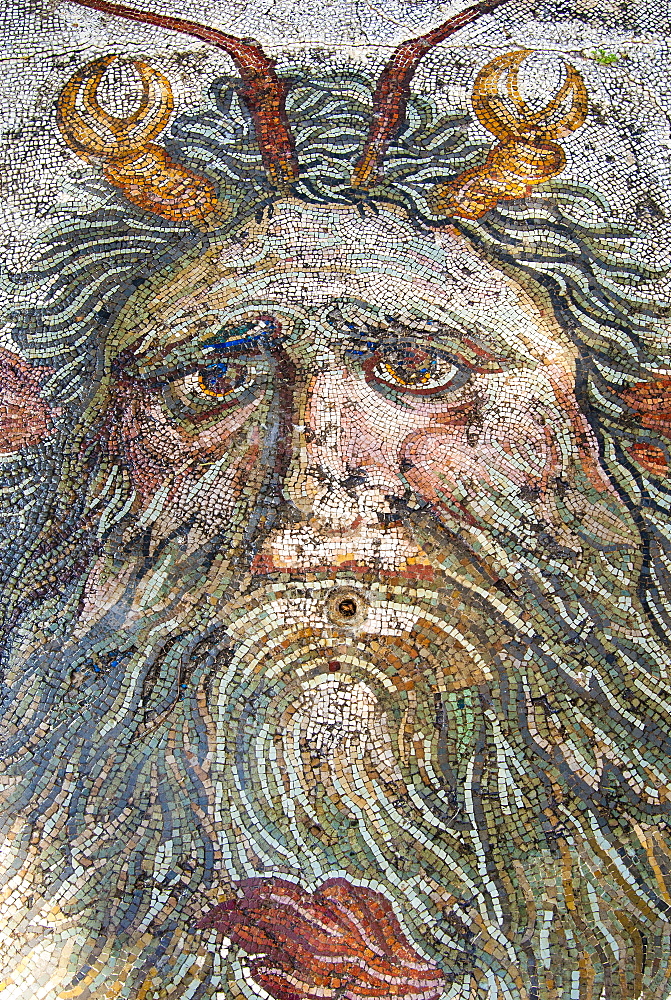 Mosaic, Neptune, Utica Punic and Roman archaeological site, Tunisia, North Africa, Africa